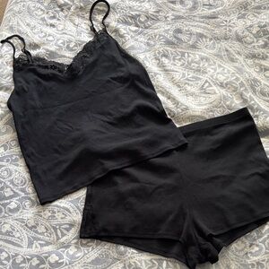 Victoria's Secret Black Lace Trim Pajama Set
